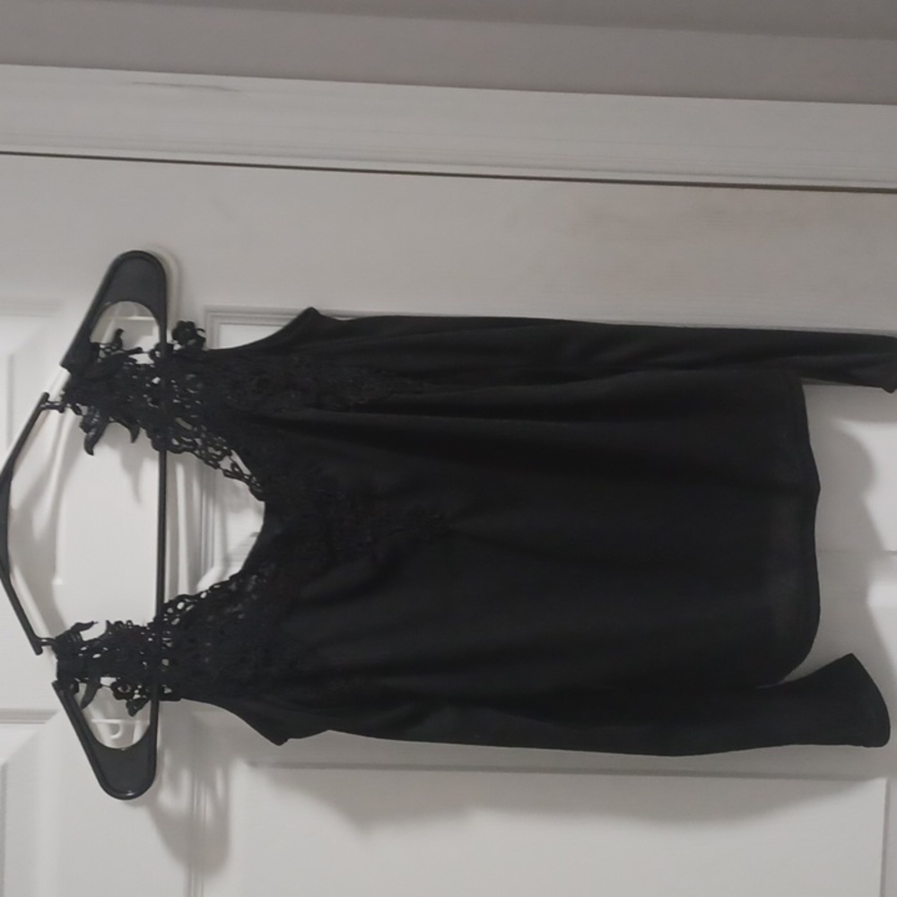Black cold shoulder top with lace trim
